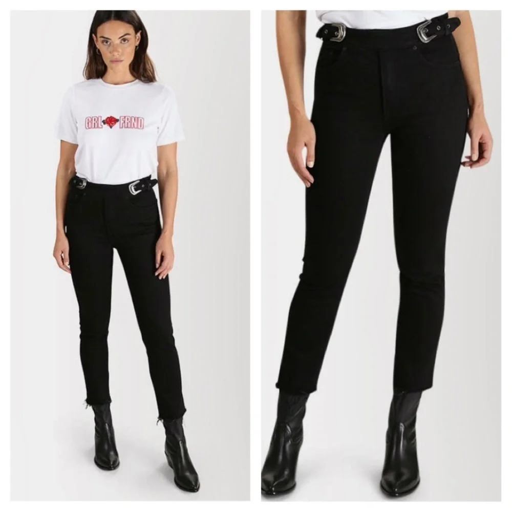 GRLFRND Black High Rise Zoey Western Skinny Straight leg Jeans Size 25